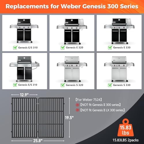 QuliMetal 19.5 Inch Porcelain Grill Grates for Weber Genesis 300 Series - Image 2