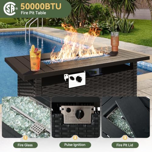 Aoxun 7-Piece Wicker Rattan Patio Furniture Set with 44" Fire Pit Table - Image 2