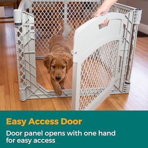 MyPet North States Petyard Plus: 3 Ft. Wide Folding Dog Playpen Indoor or Outdoor. 4-Panel Freestanding Play Pen Dog Gate Made in USA. 26" Tall, Light Gray - Image 3