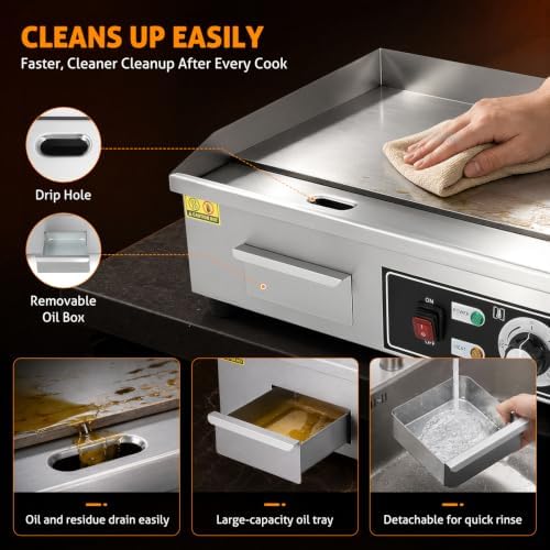 WICHEMI Commercial Electric Griddle Flat Top Grill Stainless 22'' 3000W - Image 5