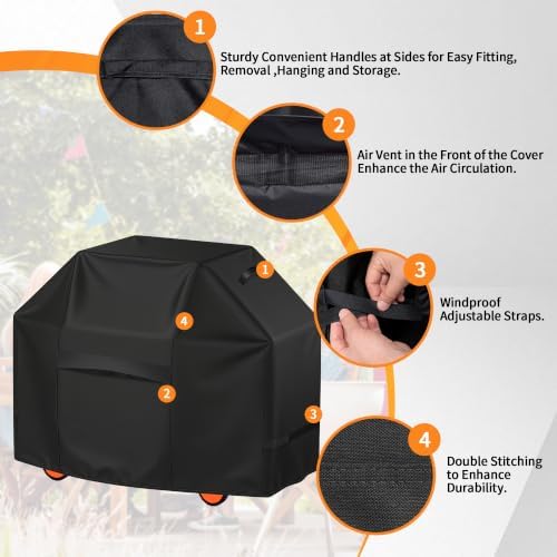 iCOVER Grill Cover 58 inch, BBQ Grill Cover for Outdoor Grill, 600D Heavy-Duty Waterproof Gas Grill Cover, Barbecue Cover for Weber, Charbroil, Brinkmann, Nexgrill and More, Black - Image 4