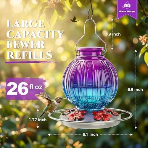 Glass Hummingbird Feeder for Outdoors Hanging, 26 fl oz Bird Nectar Feeder - Image 4