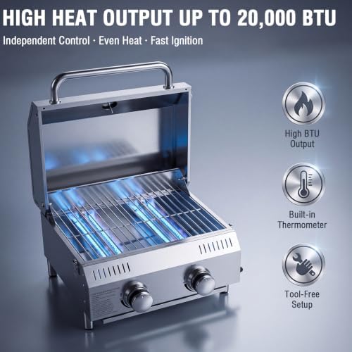 Bestfire 2-Burners Tabletop Propane Grill, 20,000 BTU - Image 5