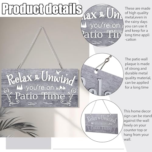 Hotop Metal Patio Sign Vintage Wall Decor for Outdoor, 12 x 6", Gray - Image 3