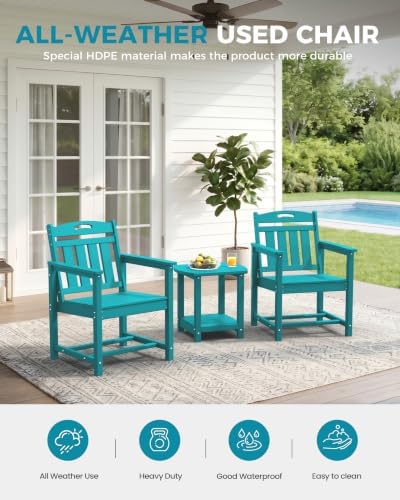 Ciokea HDPE Outdoor Patio Dining Chairs Set of 2, All-Weather, Lake Blue - Image 3