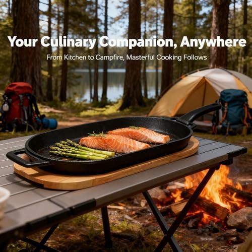 JIN BETTER GRILL PARTS New Skillet with Insulated Wooden Cushion and Removable Handle Compatible with Gas Cooktops and Grills - Image 2