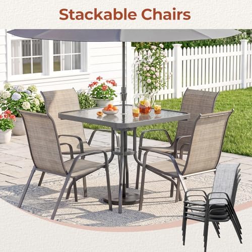 TLSUNNY 5 Pieces Patio Dining Set for 4, Glass Table and Textilene Chair - Image 5