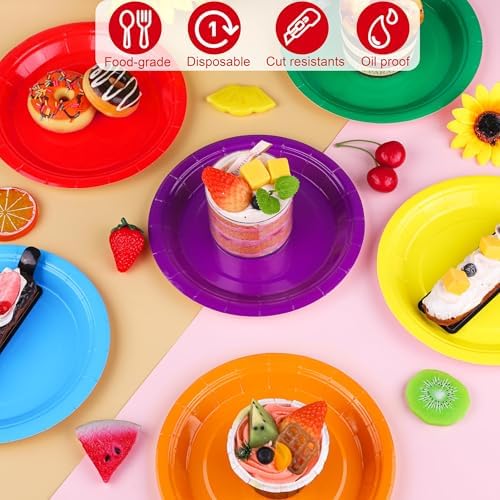 Breroa 72 Pcs Rainbow Paper Plates 7 Inch Bulk Rainbow Plates Disposable - Image 4