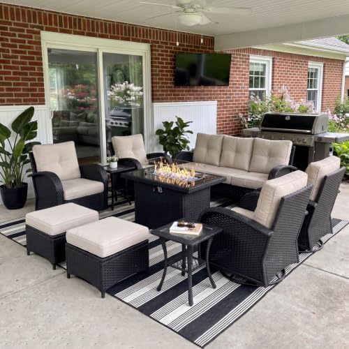 LayinSun 10 Pieces Outdoor Patio Furniture Set with Fire Pit Table by LayinSun