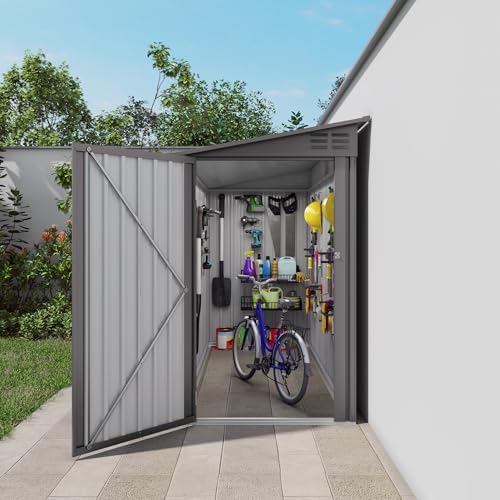 Outdoor Metal Storage Shed, Galvanized Steel Garden Shed with Sloped Roof & Air Vents, Waterproof Rust-Resistant Backyard Tool Storage House for Patio Lawn Garden Trash Can Storage, Easy Assembly by GDFStudio
