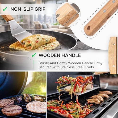 Anmarko Professional Griddle Spatula Set - Stainless Steel Metal Spatula and Griddle Scraper - Heavy Duty Commercial Grade - Image 3