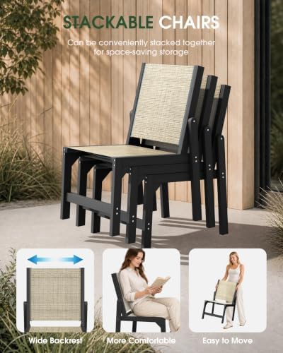 Stackable Outdoor Dining Chairs of 2, HDPE Frame with Teslin Fabric, Black - Image 6