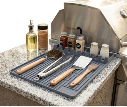 Silicone Grill Mat for Blackstone, BBQ Tool Rest with Grease Drip Pad(Grey) - Image 2