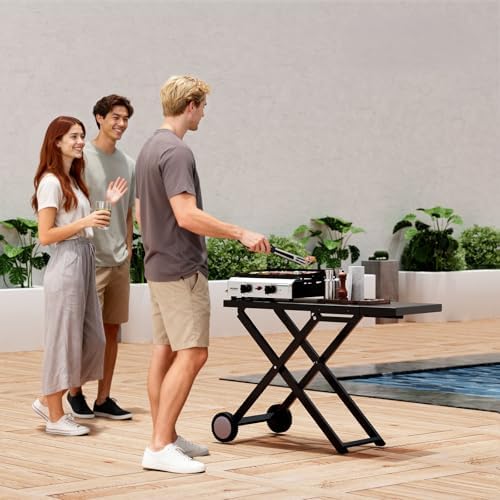 Bonnlo Foldable Flat Top Grill with 2 Burner, Powerful 20,000 BTU Propane Gas Grills with Ignition, Enamel Griddle, Side Shelf & Portable Cart with Wheels for Outdoor Camping Hibachi Grill Use - Image 7
