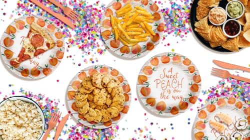 Birthday Galore Sweet Peach on the Way Gender Reveal Baby Shower – 32 Pieces Large 9" Round Disposable Paper Plates – Ideal for Vibrant, Bright Themes, Celebrations, Party Decorations & Special Events - Image 7