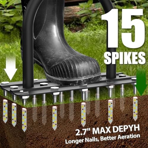 Lawn Aerator Tool, Heavy Duty Manual Grass Aerator for Lawn（Black） - Image 3