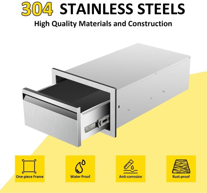 Outdoor Kitchen Drawers 14" W x 8.5" H x 23" D Flush Mount Single BBQ Drawers Built-in Stainless Steel Drawer for Outdoor Kitchen Island, Patio Grill Station - Image 4