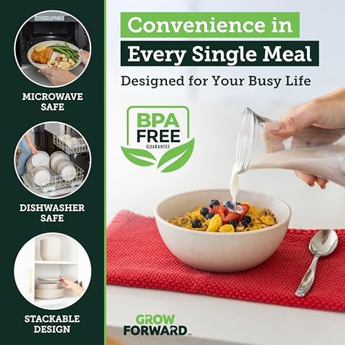 Grow Forward 24-piece Premium Wheat Straw Dinnerware Sets for 8 - Unbreakable Dishwasher & Microwave Safe Plastic Plates and Bowls Sets - Patio, Outdoors, RV, Camping Dishes - Sahara - Image 6