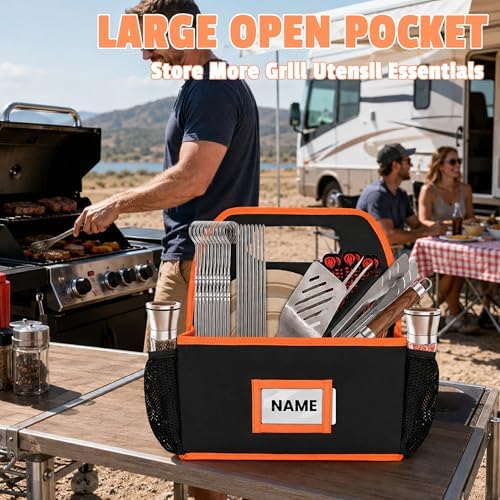 CROTIRAD Grill Utensil Storage Bag, BBQ Tool Caddy with Dividers, Black - Image 6