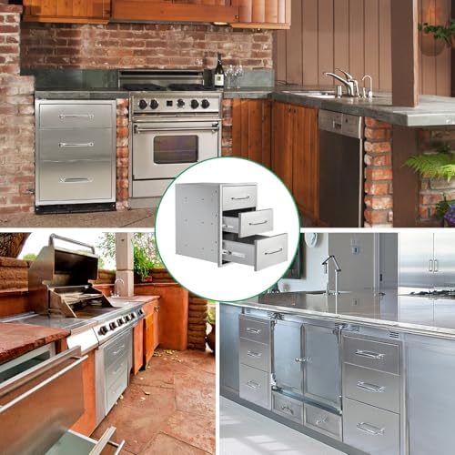 Outdoor Kitchen Drawers 15.7" W x 21.6" H x 17.7" D Stainless Steel Triple Drawers with Ergonomic Handle for BBQ Island, Patio Grill Station & Outdoor Kitchen Cabinets - Image 6