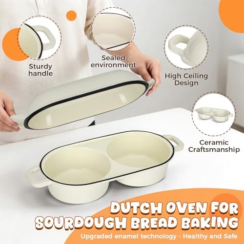 Double Dutch Oven for Sourdough Bread Baking, 2.6QT (White) - Image 6