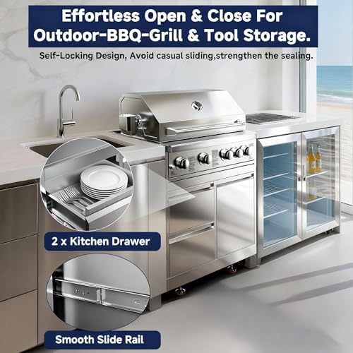 BODEGA Outdoor Kitchen Cabinets for Built-in BBQ Grill with 2 Drawers and Propane Tank Storage, Stainless Steel Outdoor Kitchen Drawer Suitable for 30 Inch Propane Grills. - Image 4