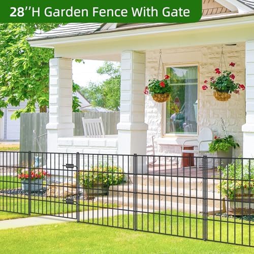 Metal Garden Fence with Gate 28 in x 35 ft, Dog Fence Outdoor for Yard - Image 2