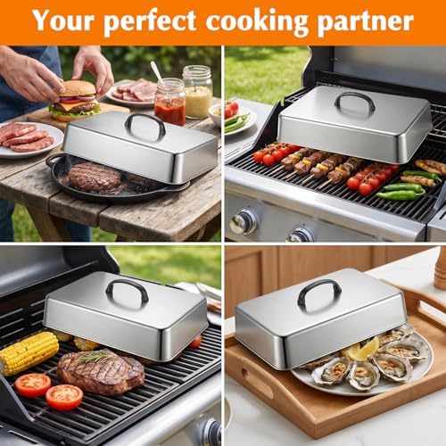2 Pcs Griddle Dome Stainless Steel Basting Cover Cheese Melting Dome Steaming Cover Lid Commercial Grade 13x11.1x2.6 in Flat Top Grill Accessories for Indoor Outdoor Cooking - Image 7