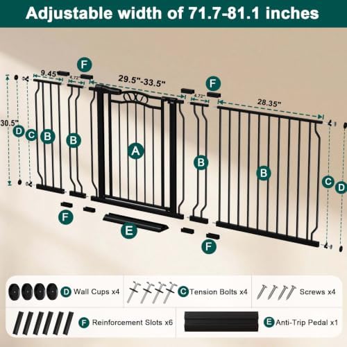 Fairy Baby 71.7"-81.1" Extra Wide Baby Gate for Doorway Wide Openings Black - Image 2