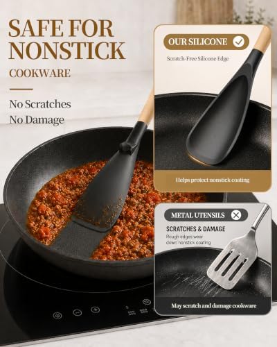 Astercook Cooking Spoon, 2 Pack, Nonstick Safe Silicone Spatula - Image 4