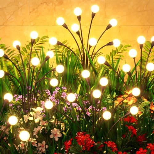 8 Pack Solar Garden Lights 64 LED, Solar Lights Outdoor Waterproof IP65, Decorative Garden Lights Solar Powered for Yard Decor, Outside Solar Firefly Fairy Lights Garden Gifts by Cnuoky
