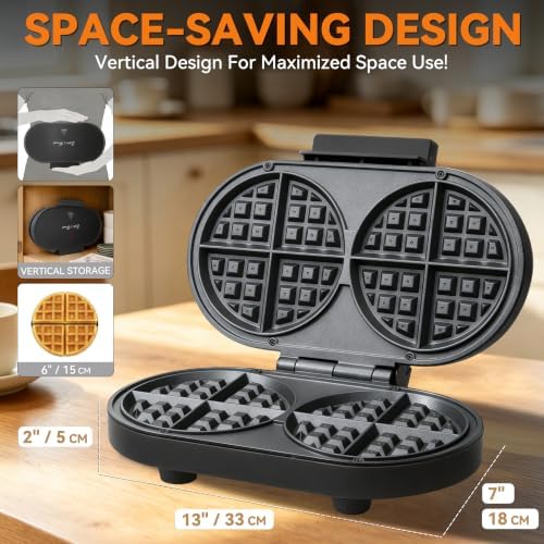 Baker’s Friend Double Belgian Waffle Maker Thick, 2 X 6” Round Waffle Maker, Belgium Waffle Iron, Waflera Electrica with Non-stick Plates, 1200W, Perfect for Kids & Family Breakfast, Graphite - Image 5