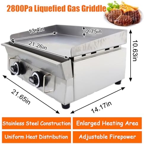 Stainless Steel 2800Pa LPG Grill Griddle 122°F-572°F Adjustable - Image 2
