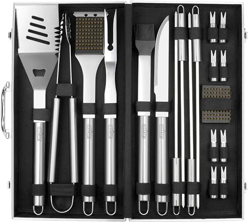 GRILLART BBQ Grill Utensil Tools Set Reinforced BBQ Tongs 19-Piece Stainless-Steel Barbecue Grilling Accessories w/Aluminum Storage Case -Complete Outdoor Grill Kit for Dad, Birthday Gift for Man Dad - Image 4