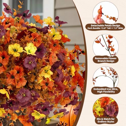 Artificial Flowers Outdoor, UV Resistant Faux Plants, Fall Decor,12 Bundles - Image 7