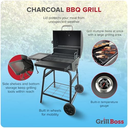 Grill Boss Charcoal Barrel Grill, Adjustable Cast-Iron Grate, Black, 23-In - Image 3