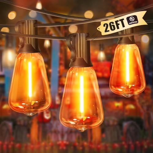 Orange Outdoor halloween String Lights ,26FT ST38 LED Patio Lights with 12+1 Shatterproof Edison Bulbs,UL Waterproof Connectable Outside Hanging Lights for Backyard Porch Bistro Christmas Party Decor by ULL