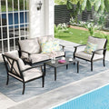 4-Piece Patio Furniture Set, Wider Outdoor Metal Seating Sofa with High Back & Lovsest, Coffee Table, All Weather Conversation for Backyard, Poolside, Deck-Beige by OutdoorPatioFurnitureSet