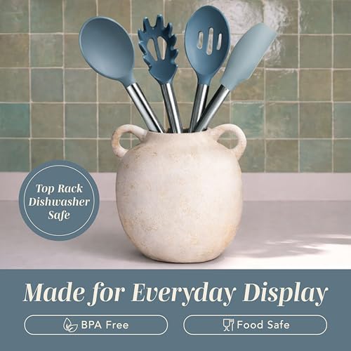 COOK WITH COLOR Silicone Cooking Utensils, Kitchen Utensil Set, Easy to Clean Silicone Kitchen Utensils, Cooking Utensils for Nonstick Cookware, Kitchen Gadgets Set, 10 Pieces, Blue and White - Image 2