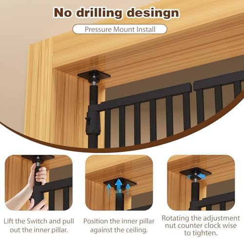 Extra Tall Cat Gate 74.8"-90.5" Height Adjustable Pressure Mounted - Image 6