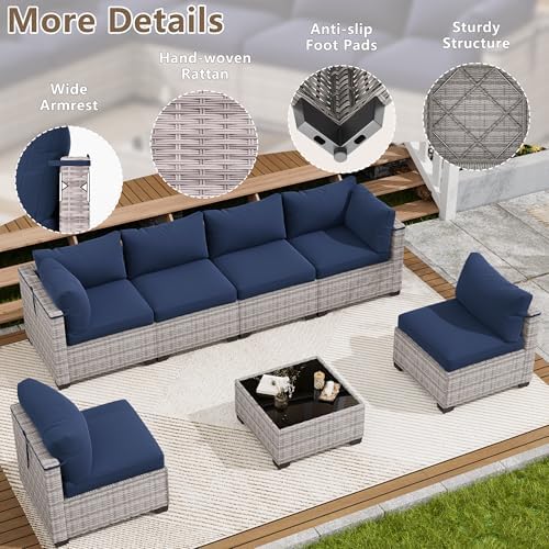 LOUVIXA 7 Piece Outdoor Patio Furniture Set, Outdoor Sectional Sofa, Wicker Rattan Patio Furniture, Patio Conversation Set with Coffee Table & Cushions - Image 5