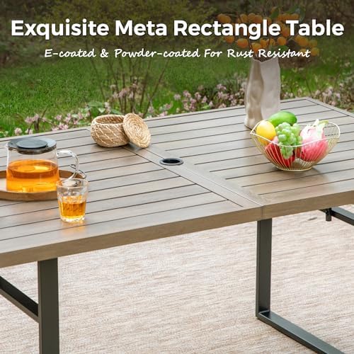 MIXPATIO 7pc Patio Dining Set, 64" Rectangle Metal Table, 6 Chairs, Black - Image 4