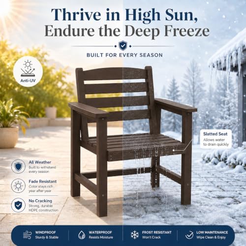 Patio Dining Chairs Set of 2, All-Weather HDPE Outdoor Dining Chair with High Back, Stackable Heavy Duty 400 lbs Lawn Armchair for Backyard Deck Porch Table, Coffee - Image 6
