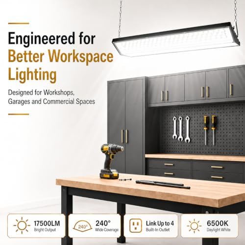 LED Shop Lights, 125W 17500LM Double-Sided Linkable Garage Lighting 4 Pack - Image 3
