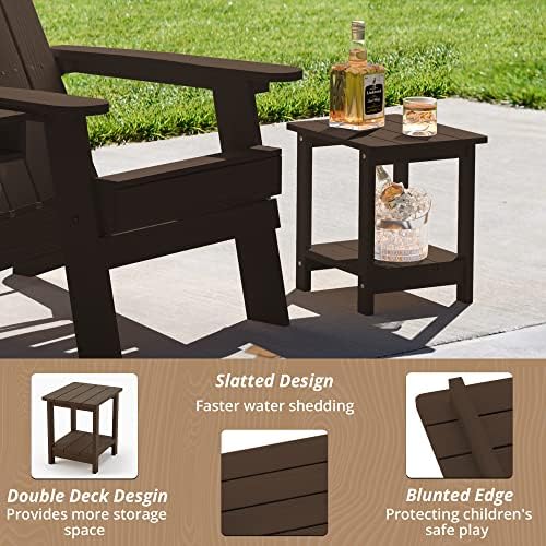 LUE BONA Outdoor Side Table, 2-Tier HDPS Small Patio Table, Dark Brown - Image 6