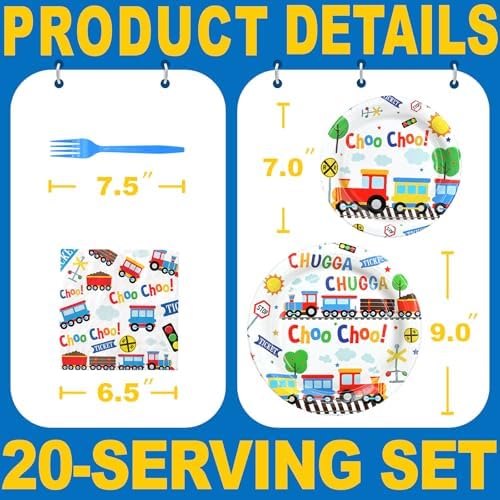 Train Party Decorations - Train Party Plates and Napkins for Kids Birthday Party, Serves 20 Guests - Image 2