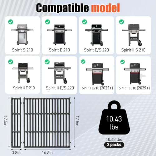 QuliMetal 17.5 Inch Grill Grates for Weber Spirit 200 Series Front Control - Image 2