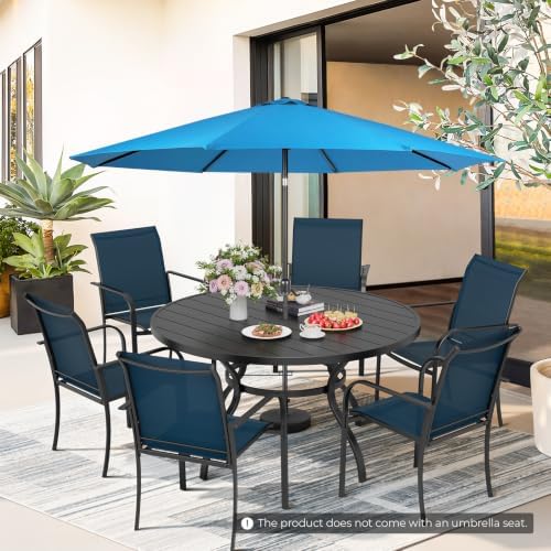 Incbruce 8 PCS Patio Dining Set with Sky Blue Umbrella, Outdoor Dining Set of 6 Textilene Chairs and 53" Round Table with Umbrella Hole for Backyard, Garden, and Poolside (Blue) - Image 2