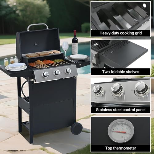 Endark 3-Burner Propane Gas Grill 26,000 BTU, Double-Layer Stainless Steel Lid, 2 Side Shelves & Wheels for Outdoor Patio, Terrace, Backyard Barbecue - Image 4