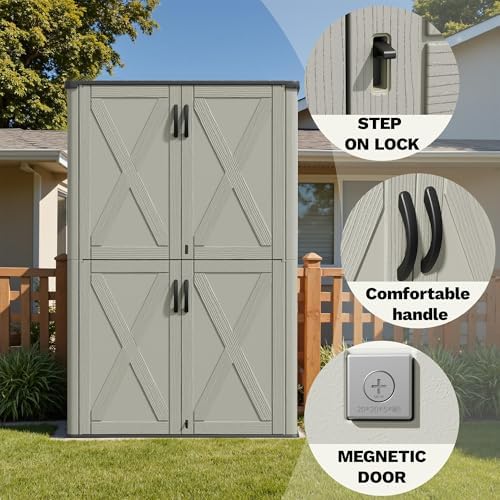 Devoko 50 Cu Ft Plastic Outdoor Storage Cabinet, Beige - Image 3